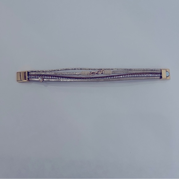 Beige Faux Leather‎ Wrap Bracelet – Gold Infinity Charm & Rhinestones - Picture 2 of 6